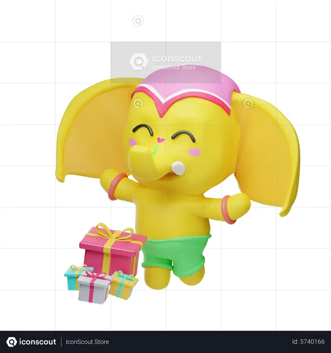 Elephant With Diwali Gifts  3D Illustration