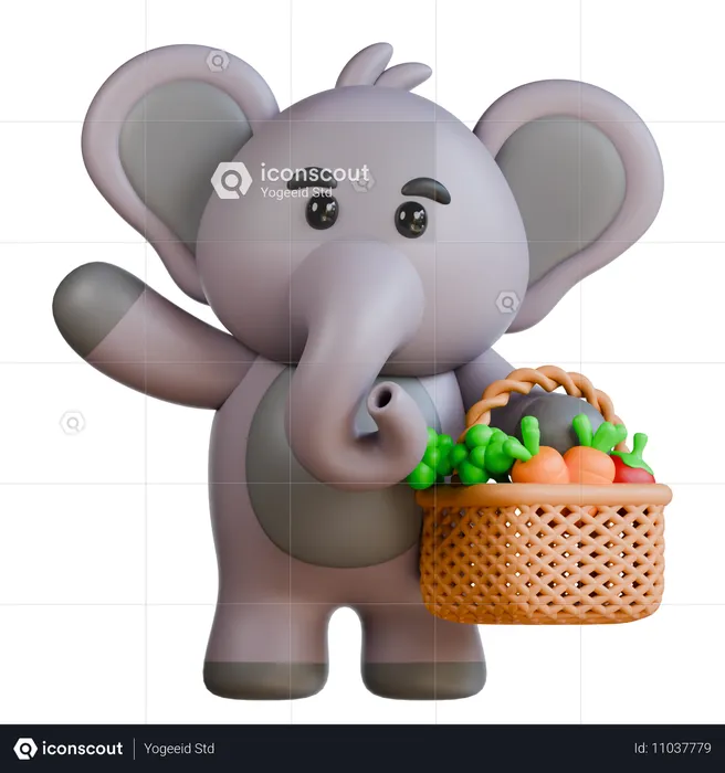 Elephant With Vegetables  3D Illustration