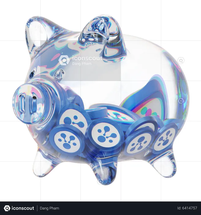 Elf Clear Glass Piggy Bank With Decreasing Piles Of Crypto Coins  3D Icon