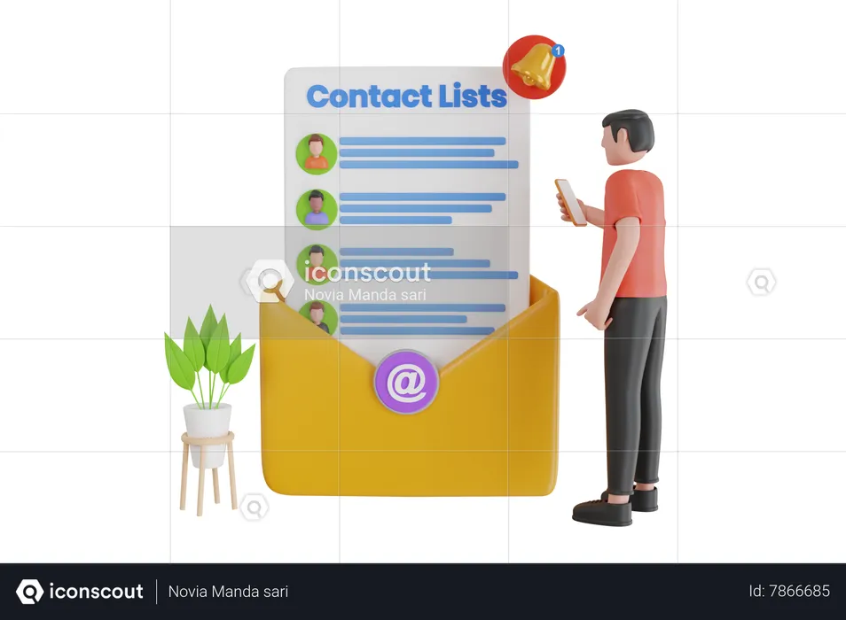 Email contact list  3D Illustration