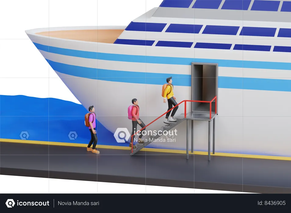 Embarquement des passagers sur le pont du paquebot de croisière  3D Illustration