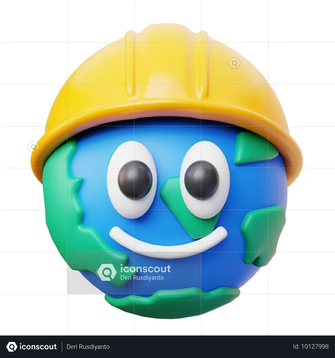 Emoji de tierra con casco de seguridad  3D Icon