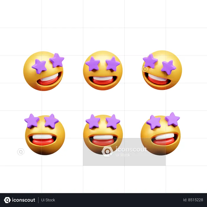 Emoticon de amor com olhos roxos Emoji 3D Icon