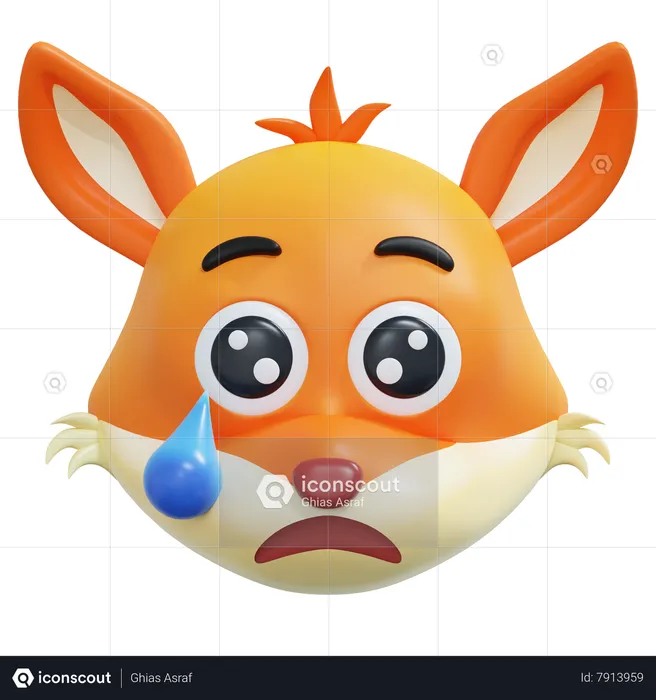 Emoticon de raposa lágrima triste Emoji 3D Icon