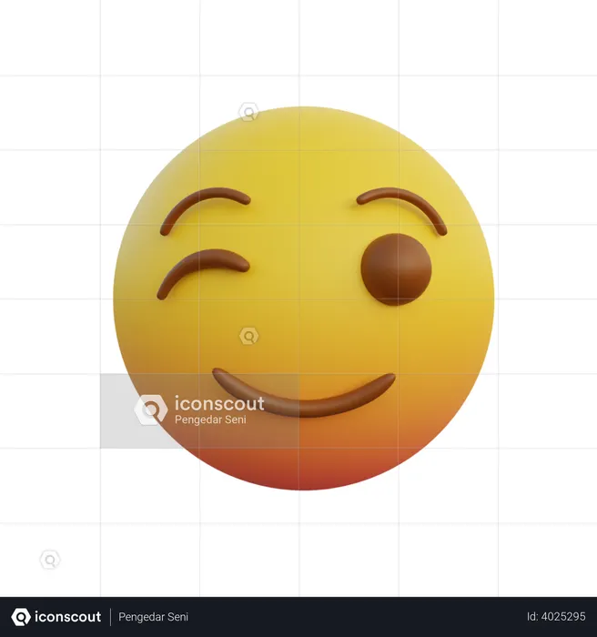 Emoticon smiling expression while blinking flirtatious Emoji 3D Emoji