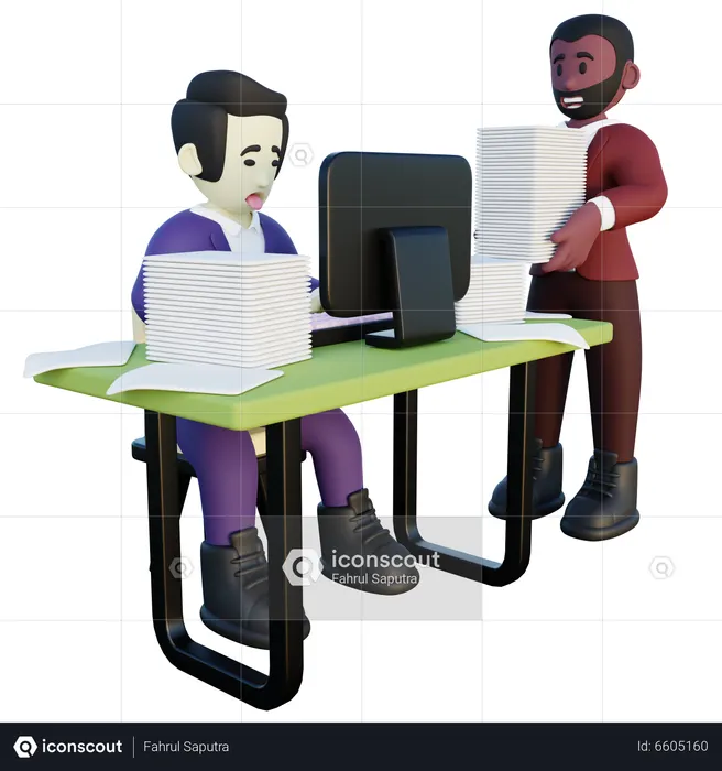 Empleado de oficina con exceso de trabajo  3D Icon
