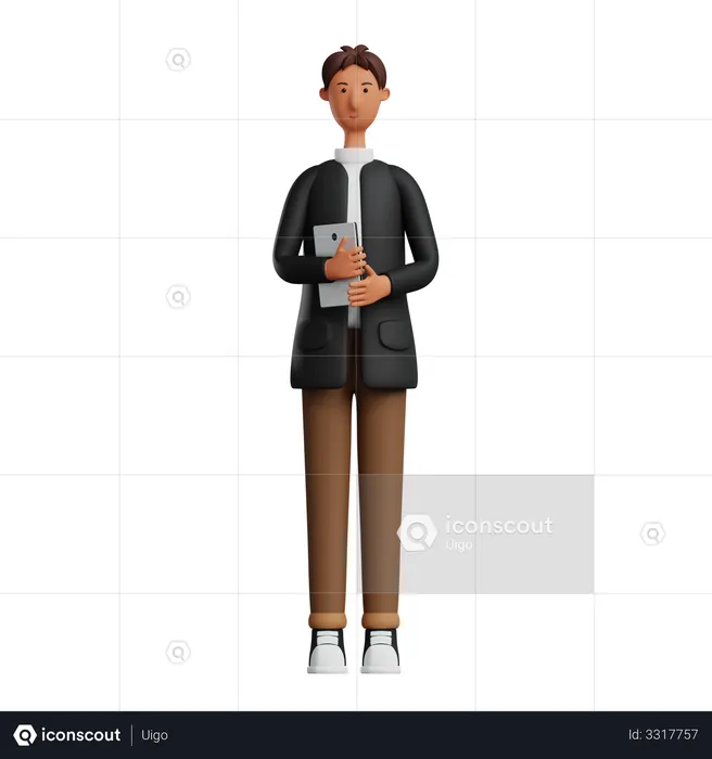 Empleado masculino sosteniendo tableta  3D Illustration