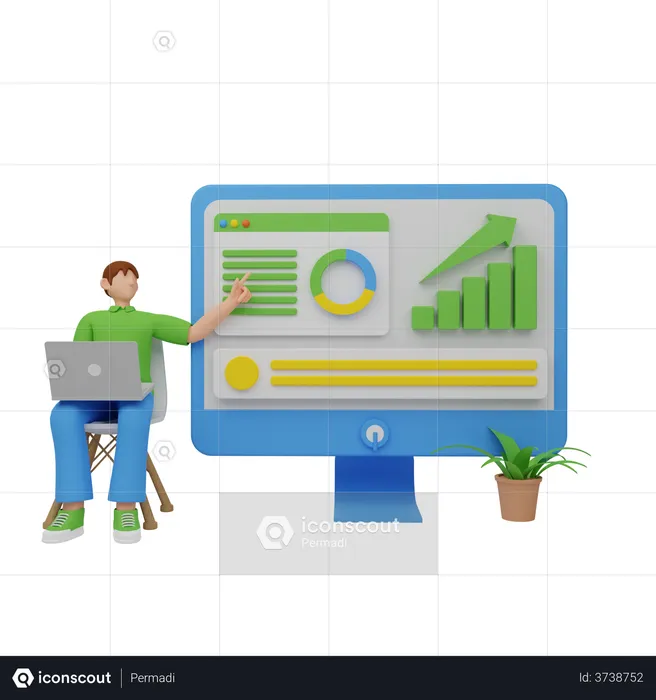 Employee analyzing growth charts  3D Illustration