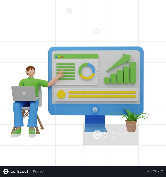 Employee analyzing growth charts 3D Illustration