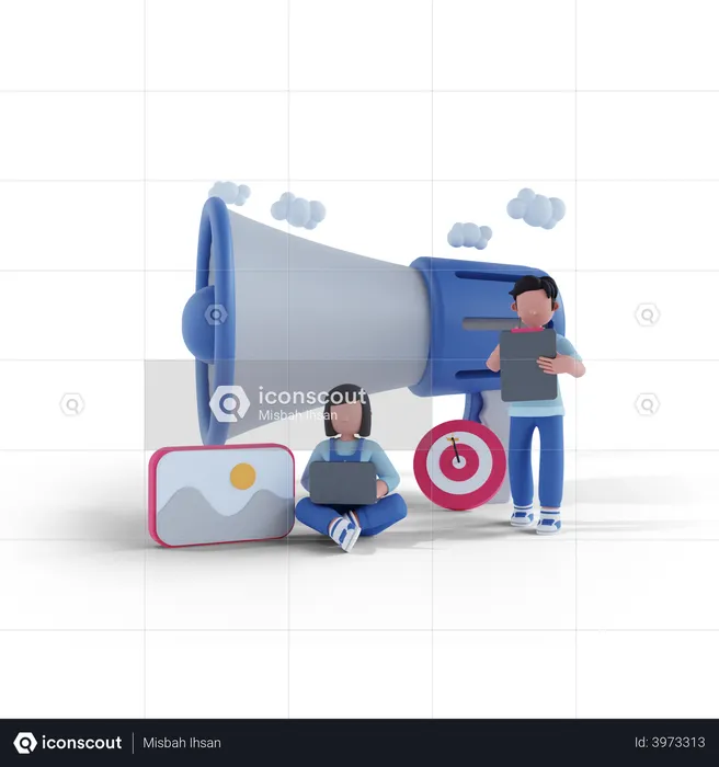 Employee doing digital marketing  3D Illustration