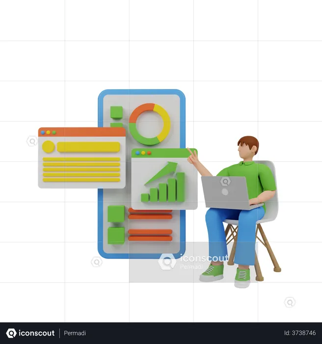 Employee doing online market analysis  3D Illustration