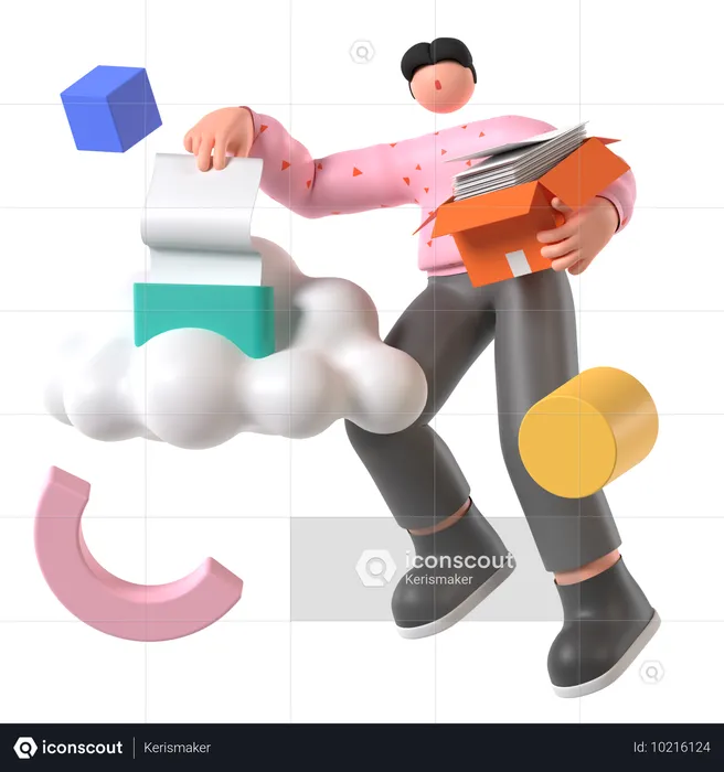 Employee manages Cloud Data  3D Illustration