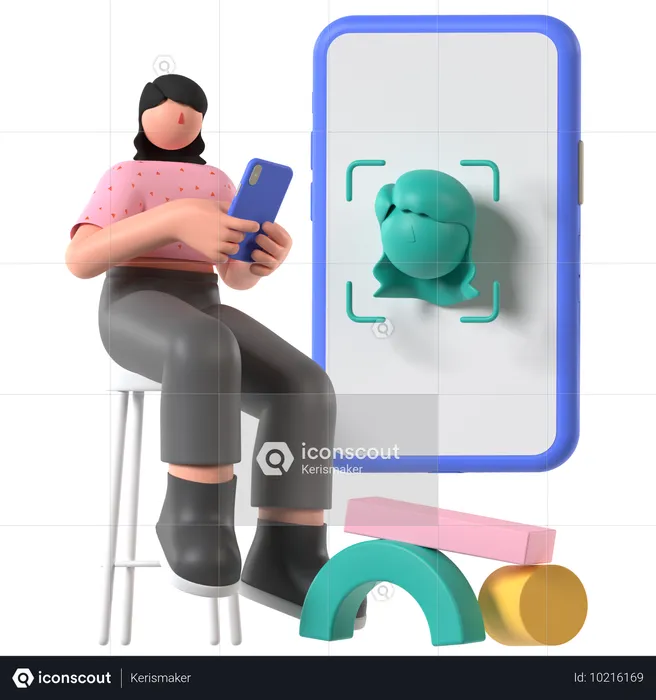 Employee scanning Face Recognition  3D Illustration