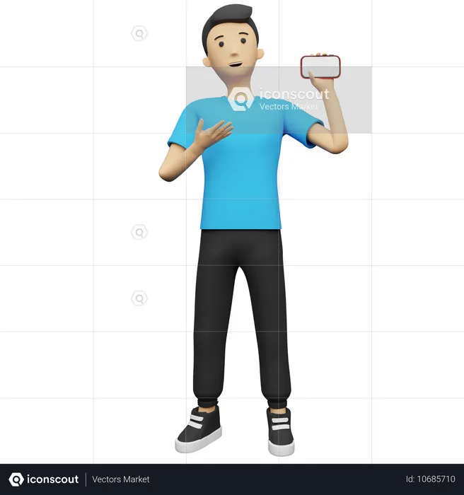 Employee showing Mobile in his hand  3D Illustration