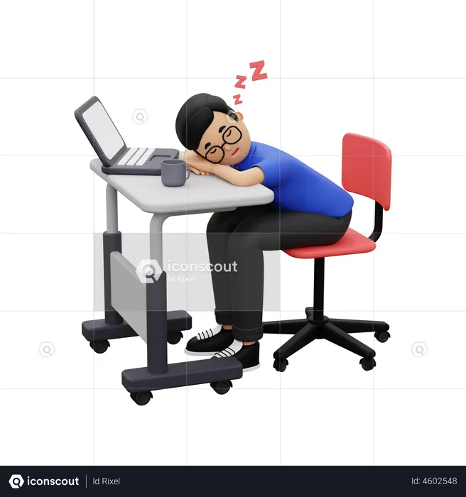 Employee sleeping at work  3D Illustration