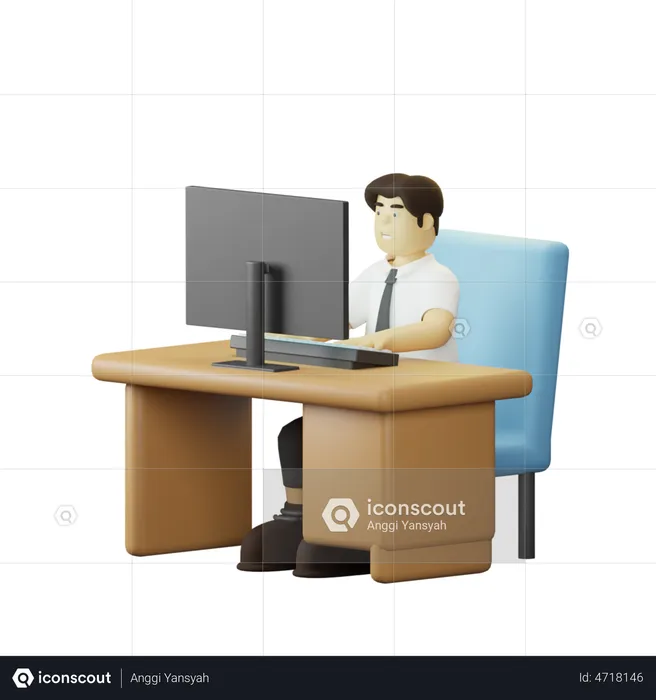 Employee Working on Desk  3D Illustration