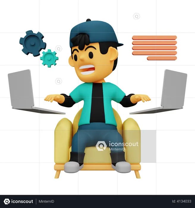 Employee working on laptop  3D Illustration