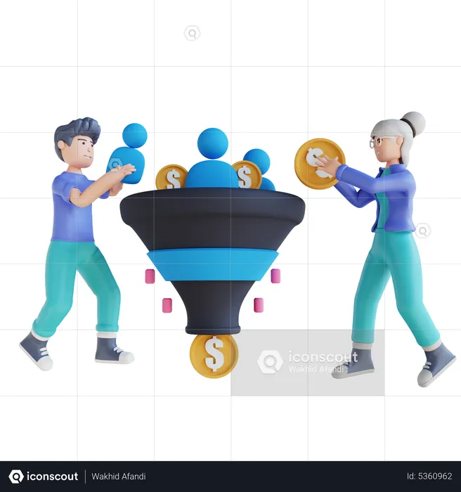Employee working on sales funnel  3D Illustration