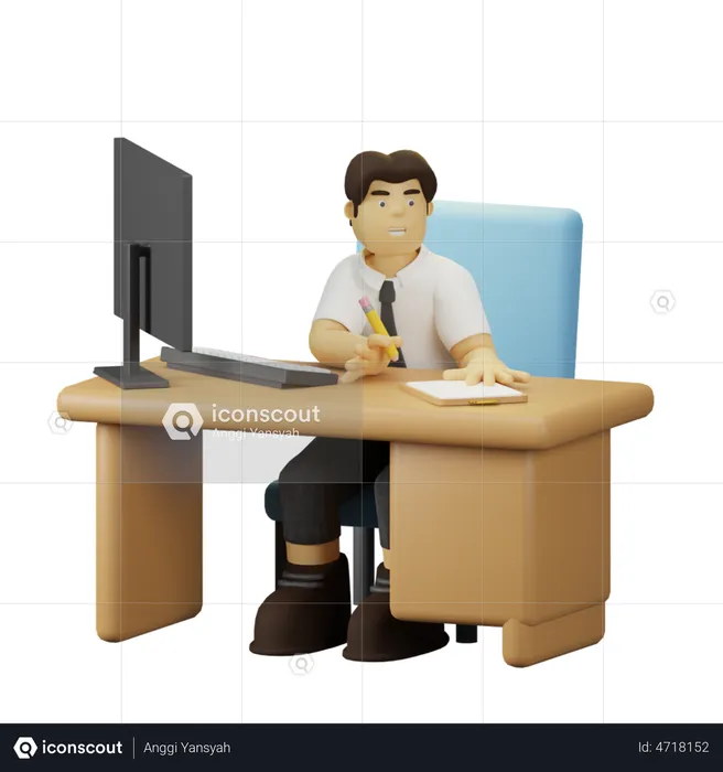 Employee Working with Document  3D Illustration