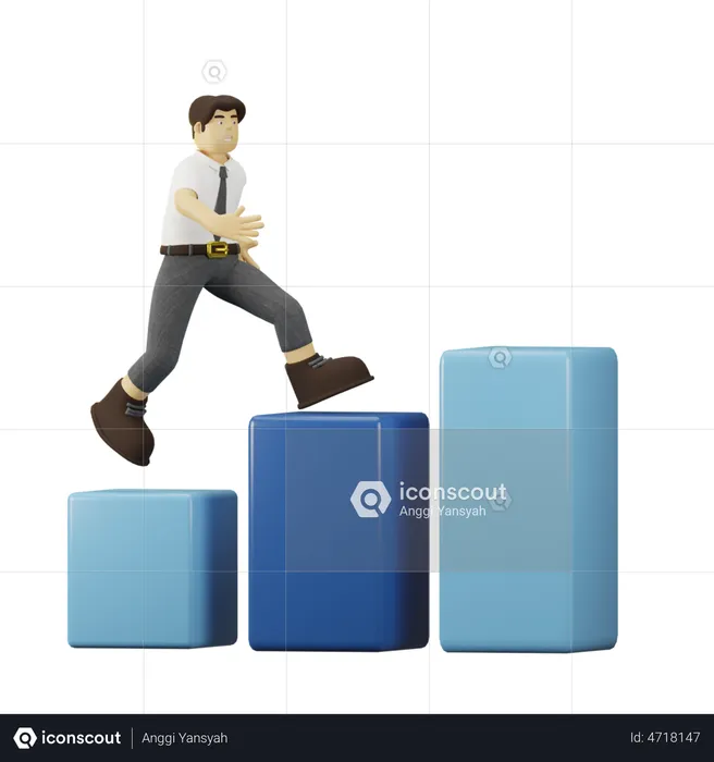 Employee Working with Progress Chart  3D Illustration