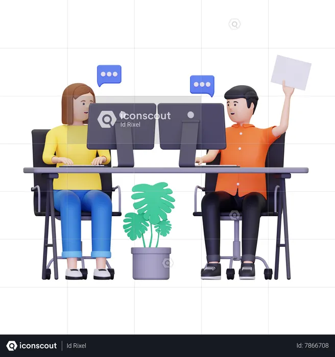 Employees are discussing at workplace  3D Illustration
