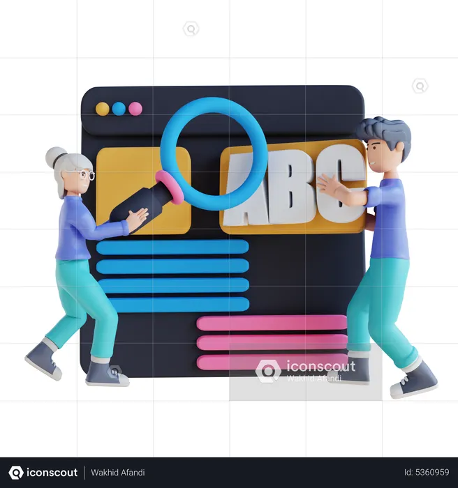Employees doing on Keyword search  3D Illustration