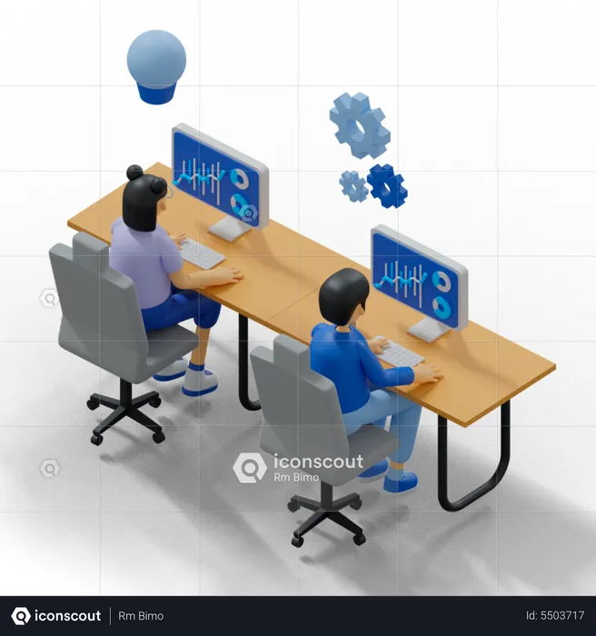 Employees working in office  3D Illustration