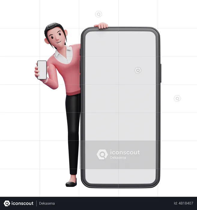 La empresaria aparece detrás del teléfono.  3D Illustration