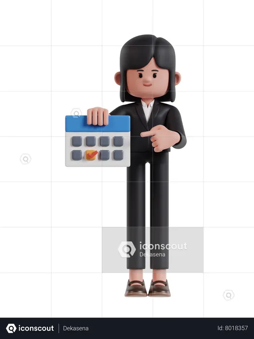 Empresária apontando para o prazo final no calendário  3D Illustration