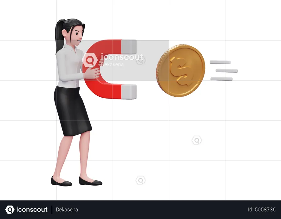 Empresária atrai dinheiro usando ímã  3D Illustration