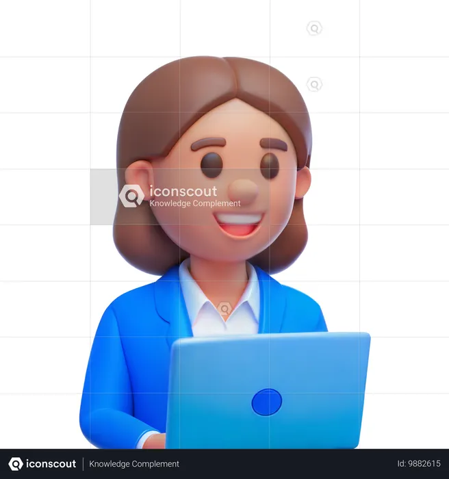 Mujer de negocios, con, computador portatil  3D Illustration