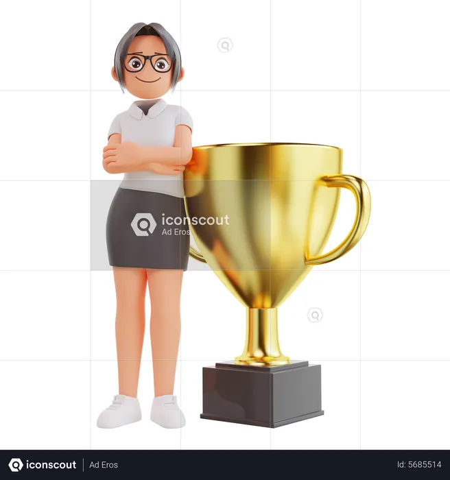 Empresária em pé com troféu  3D Illustration