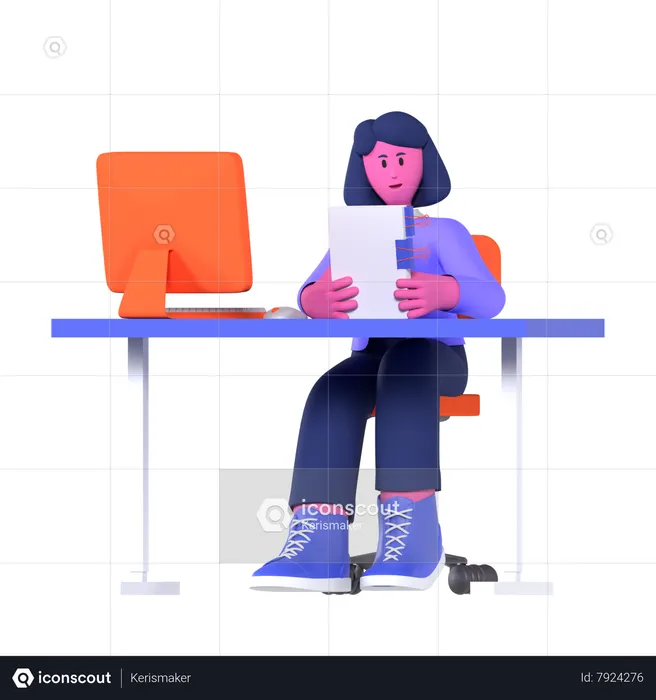 Empresária fazendo relatório de negócios  3D Icon