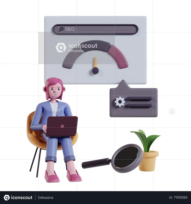 Empresaria optimizando motores de búsqueda para marketing  3D Icon
