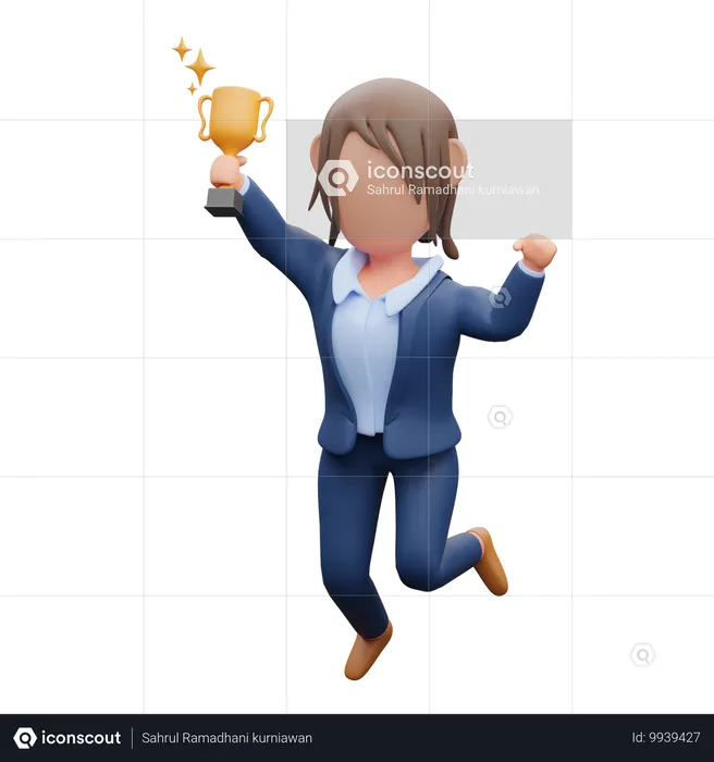 Empresária segurando troféu  3D Illustration