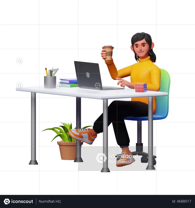 Mujer de negocios tomando cafe  3D Illustration