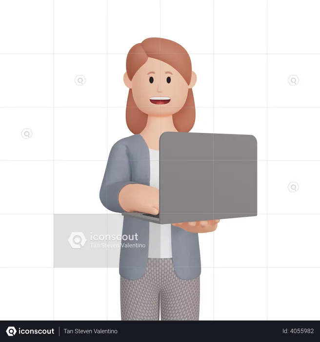 Mujer de negocios trabajando en la computadora portátil  3D Illustration