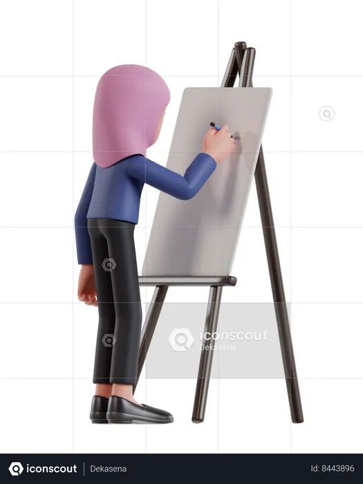 Empresária usando hijab escrevendo no quadro de apresentação  3D Illustration