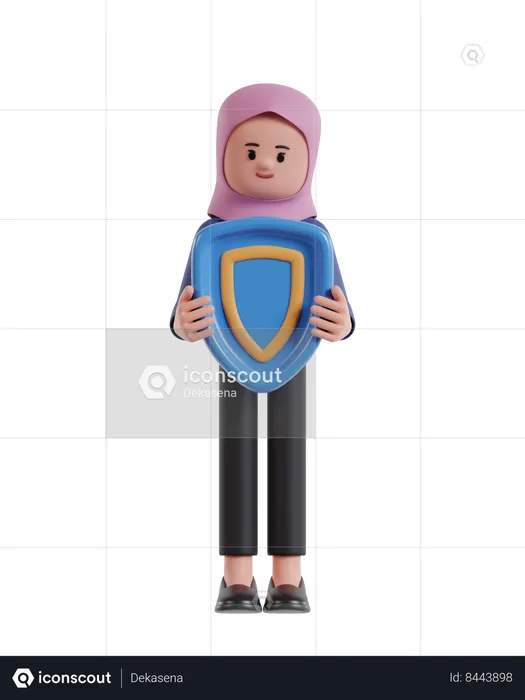 Empresária usando hijab segurando escudo de proteção  3D Illustration