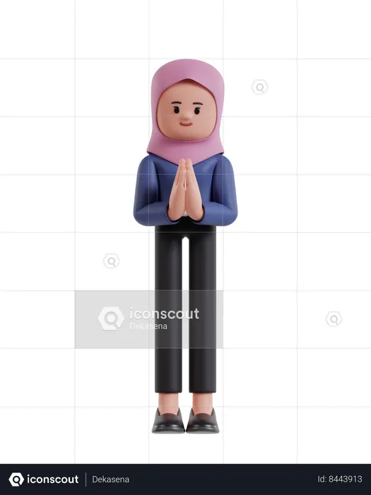 Empresária usando uma saudação hijab com as palmas das mãos juntas  3D Illustration