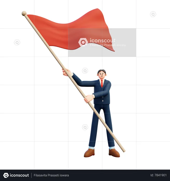 Empresário agitando bandeira vermelha  3D Illustration