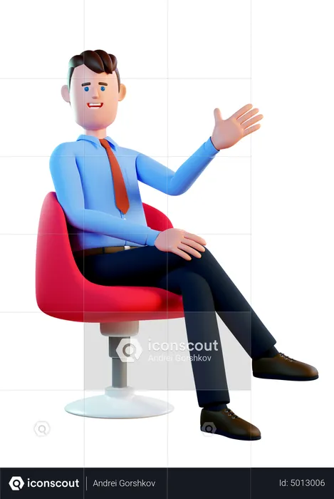 Empresário acenando com a mão enquanto está sentado na cadeira do escritório  3D Illustration