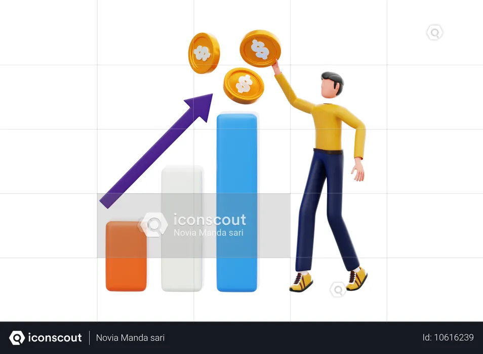 Empresário analisando o crescimento financeiro  3D Illustration