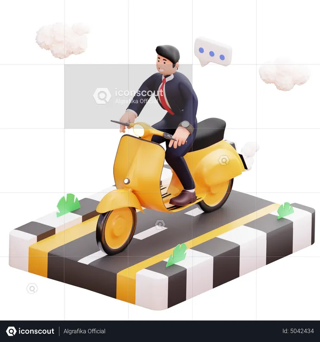 Hombre de negocios anda en scooter para ir a la oficina  3D Illustration