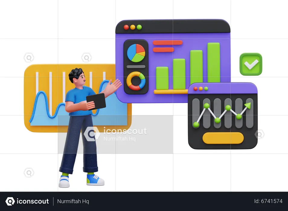 Empresário apresentando análise de dados  3D Illustration