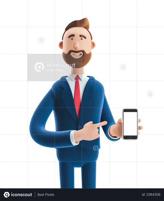 Empresário apresentando smartphone  3D Illustration