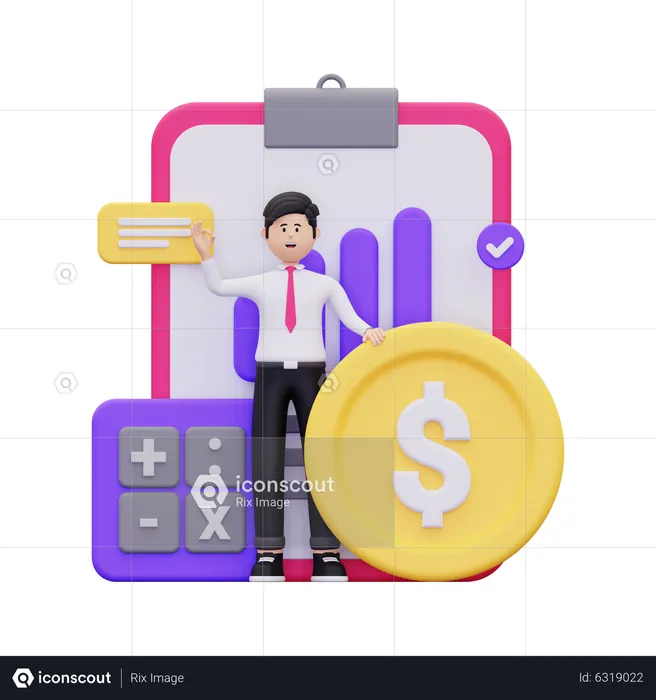 Empresário calculando o lucro do negócio  3D Illustration