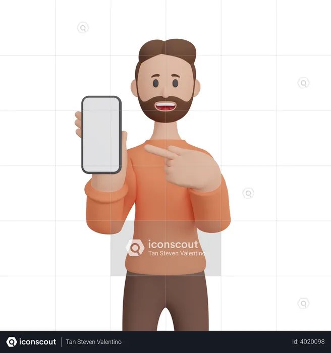 Empresário com smartphone com tela em branco  3D Icon