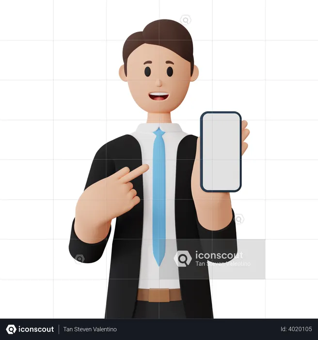 Empresário com smartphone com tela em branco  3D Icon