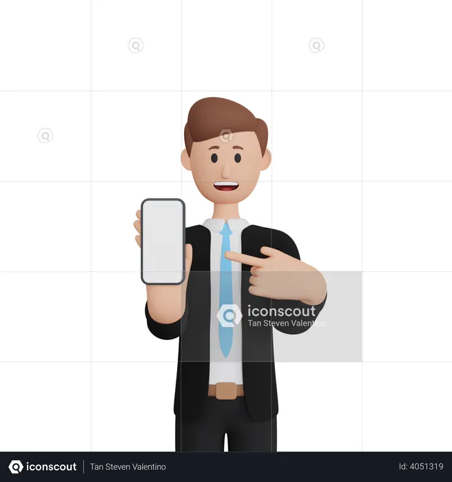 Empresário com smartphone com tela em branco  3D Icon